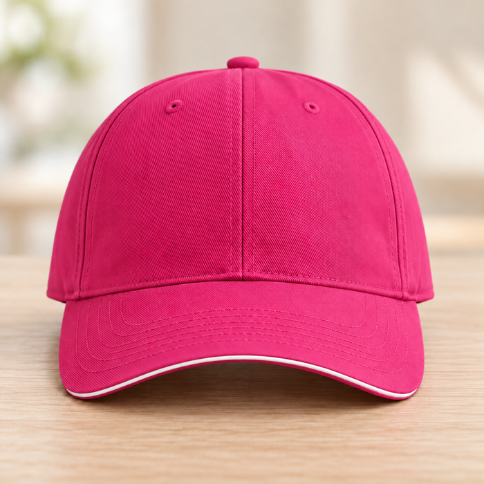 Casquette fuchsia — fine ligne blanche uniquement au bord avant de la visière