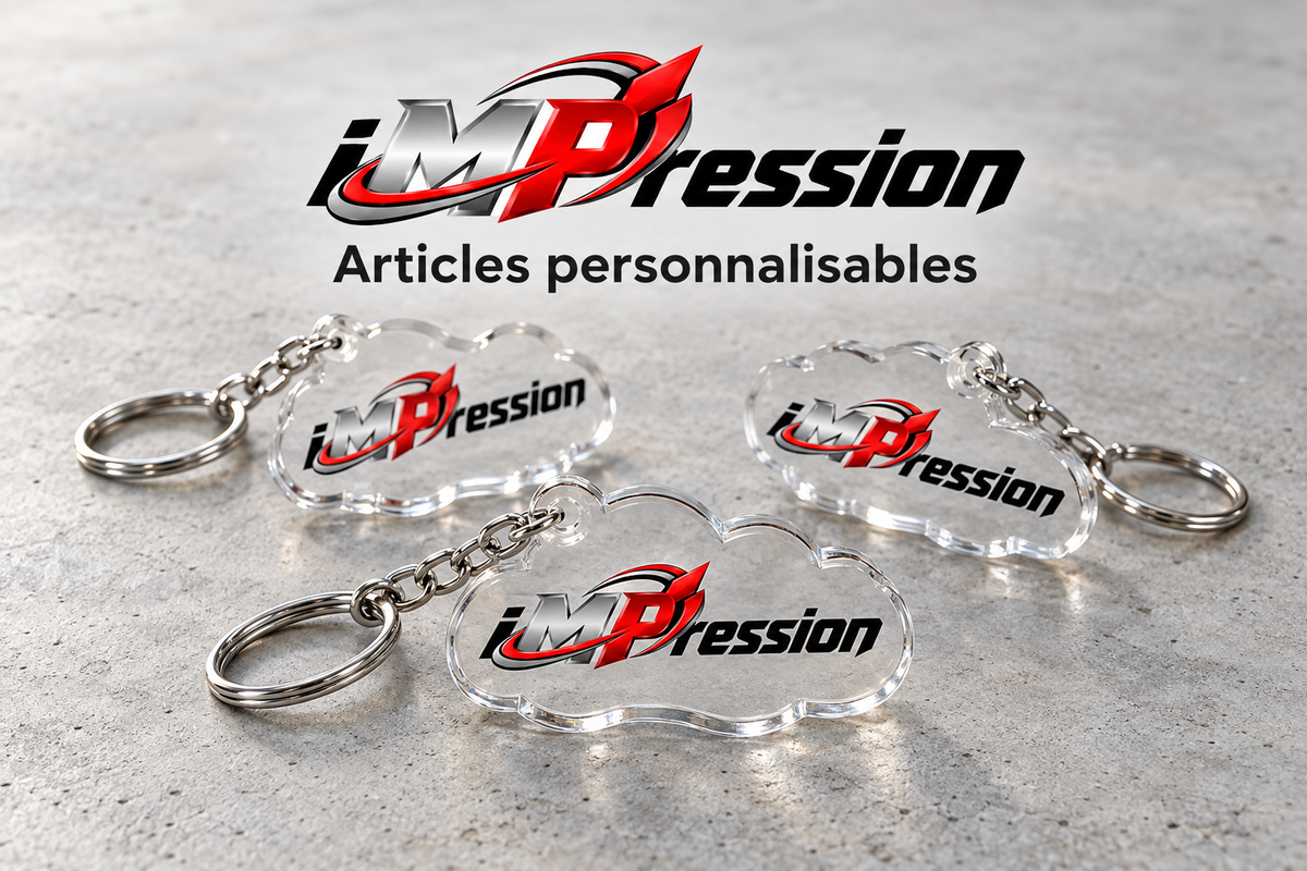 Articles personnalisables Impression MP — porte-clés avec logo sur béton