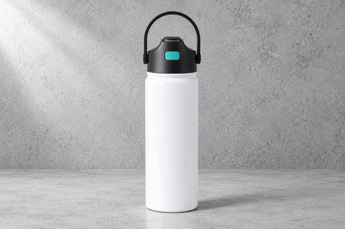 Bouteille isotherme blanche de 22 oz avec paille et poignée sur fond béton